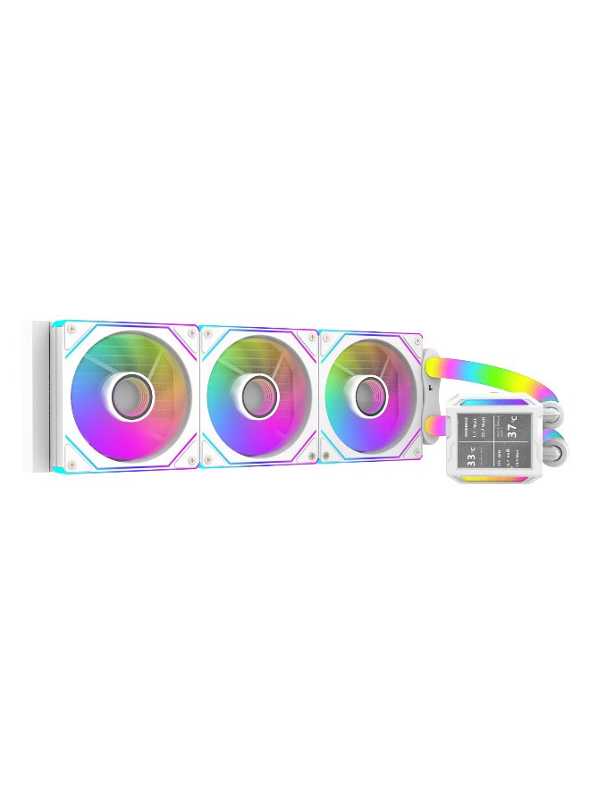 SHARX PROFIN 360mm Liquid CPU Cooler with 2.8 Inch LCD Display, Triple 120mm ARGB Fans, High Density Aluminum Radiator, 250W TDP Support, Intel & AMD Compatible, White - Image 1